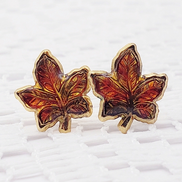 Beautiful Dainty Autumn Leaf Post Earrings - Picture 3 of 5